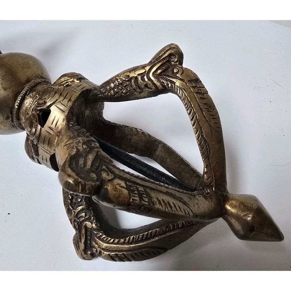 Antique Brass Tibetan Buddhist 5 pronged Vajra/Dorje 13" - Picture 3 of 16